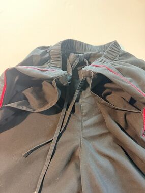 Women's Black Scrub Pants w/Red Piping - Elastic Waist with drawstring:flare leg